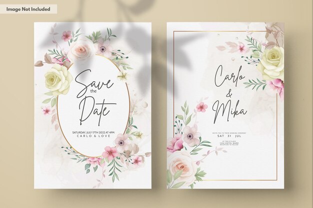 PSD cartão de convite de casamento com linda mão desenhada floral