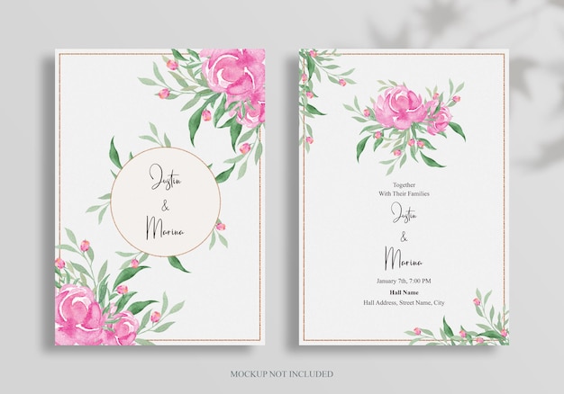 Cartão de convite de casamento elegante com bela flor em aquarela psd