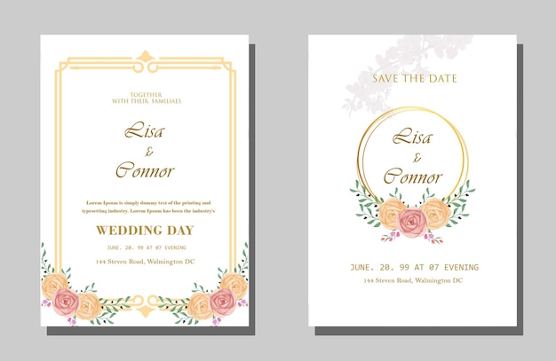 Cartão de convite de casamento floral psd