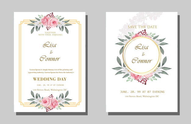 Cartão de convite de casamento floral psd