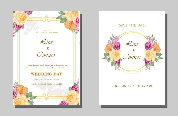 Cartão de convite de casamento floral psd