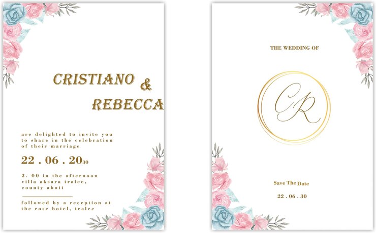 PSD cartão de convite de casamento moderno com lindas flores