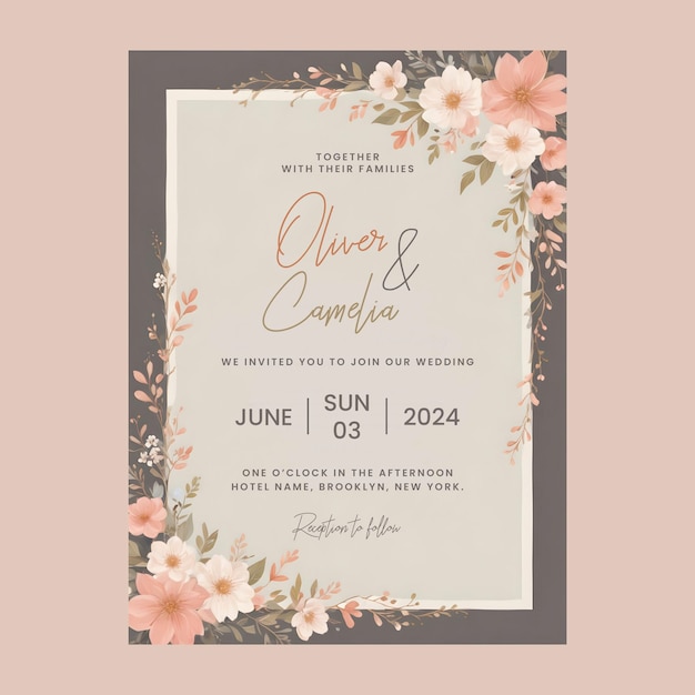 cartão de convite de casamento ou noivado fundo vertical totalmente editável