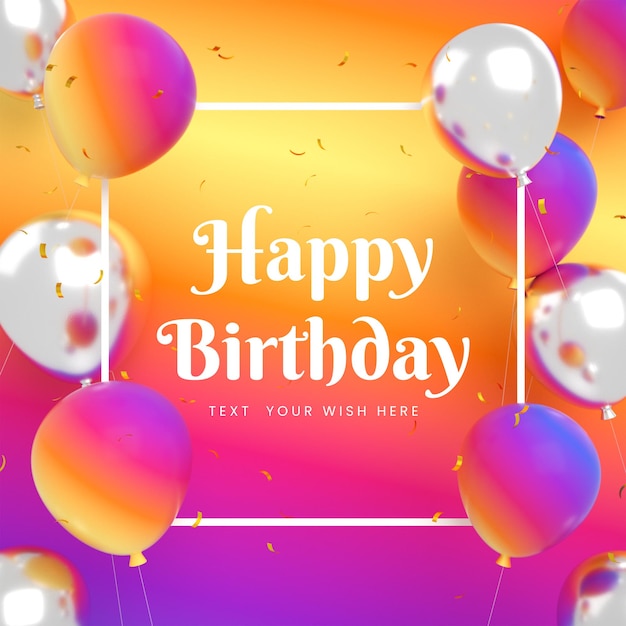 Cartão de convite de feliz aniversário para modelo de postagem de mídia social do instagram com moldura e texto