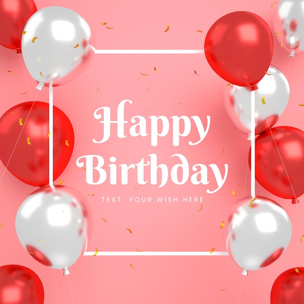 Cartão de convite de feliz aniversário para modelo de postagem de mídia social do instagram vermelho com moldura e texto