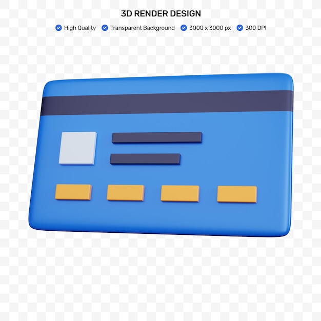 cartão de crédito azul de renderização 3D isolado