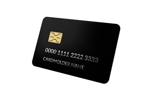 PSD cartão de crédito bancário de plástico preto com renderização 3d isolada de chip