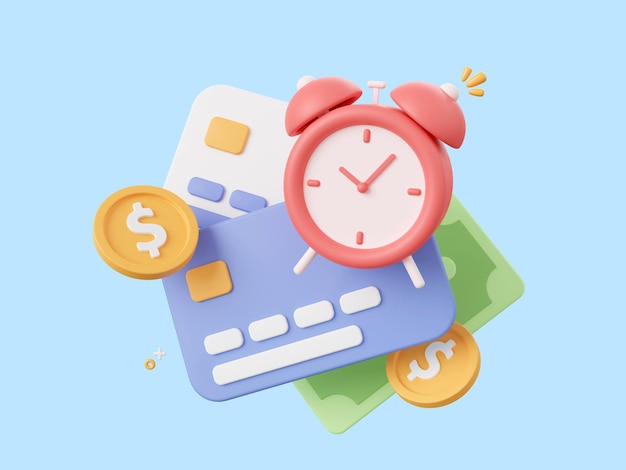 Cartão de crédito com ícone de notificação de despertador notificação de pagamento notificação de lembrete de pagamento