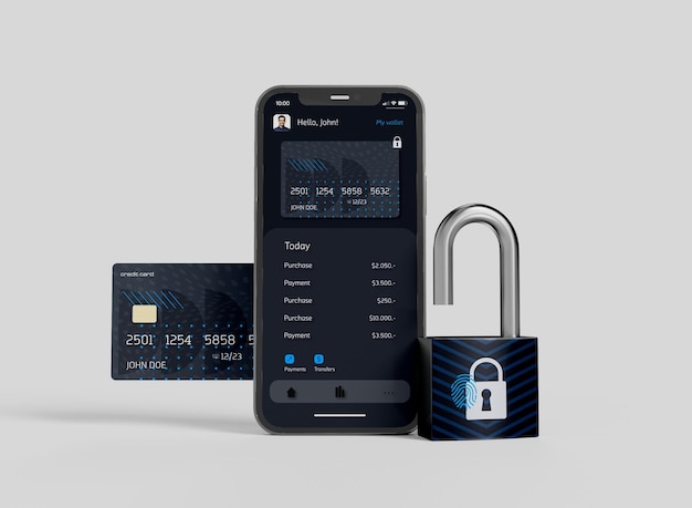 Cartão de crédito com maquete do conceito de segurança