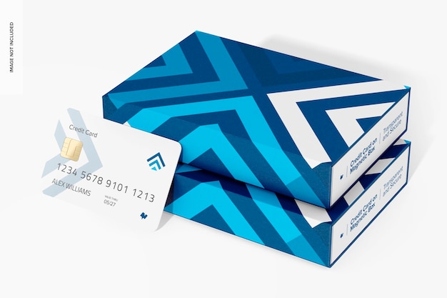 PSD cartão de crédito em maquete de caixa magnética empilhada