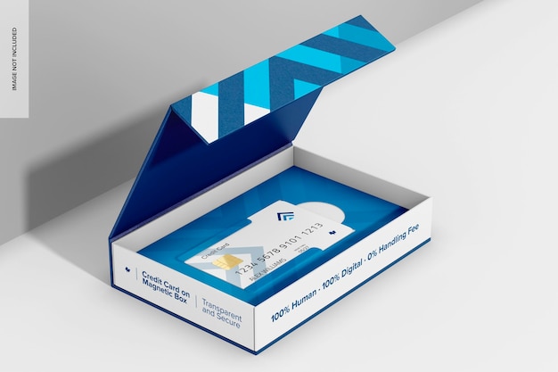 Cartão de crédito na maquete de caixa magnética aberta
