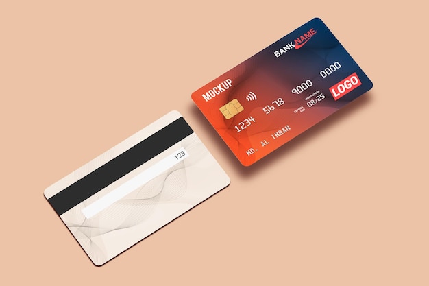 Cartão de débito smart card maquete de cartão plástico frente e verso