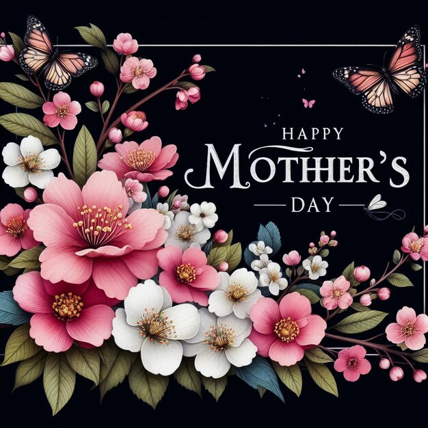 PSD cartão de feliz dia da mãe e moldura circular com decoração de flores