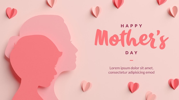 Cartão de feliz dia das mães, modelo de silhuetas de mãe e filho