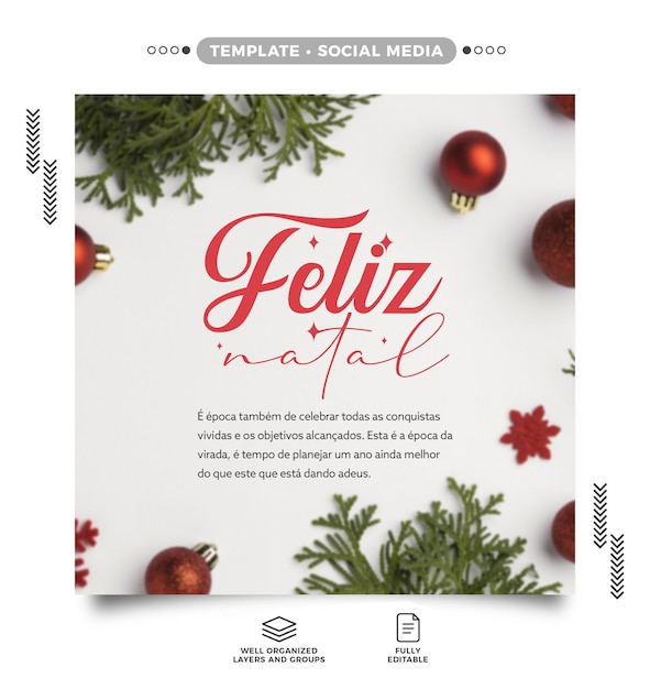 Cartão de feliz natal em mídia social psd editável