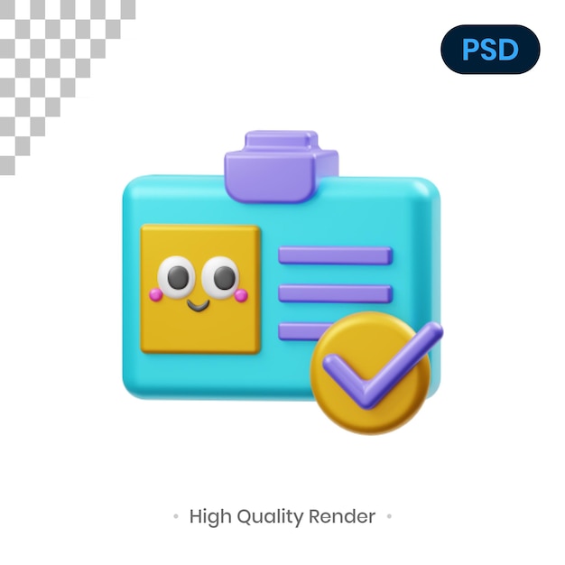 Cartão de identificação 3d render ilustração psd premium