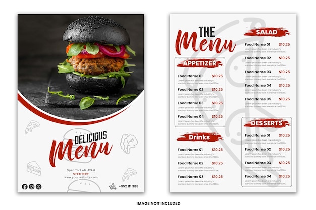 Cartão de menu de restaurante moderno para hambúrgueres