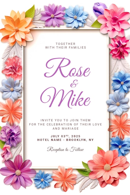 PSD cartão de saudação de convite de casamento floral estilo vintage elegante