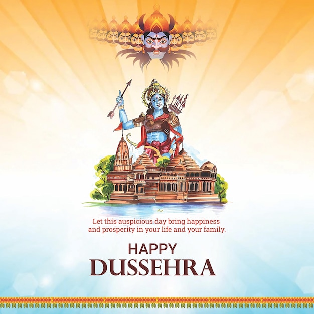 Cartão do festival feliz dussehra e vijaya dashami de vetor livre com design de ravana de dez cabeças