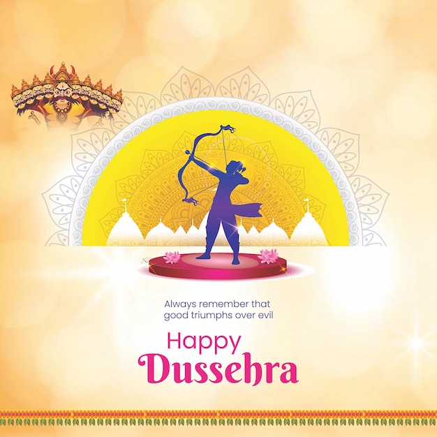 Cartão do festival feliz dussehra e vijaya dashami de vetor livre com design de ravana de dez cabeças