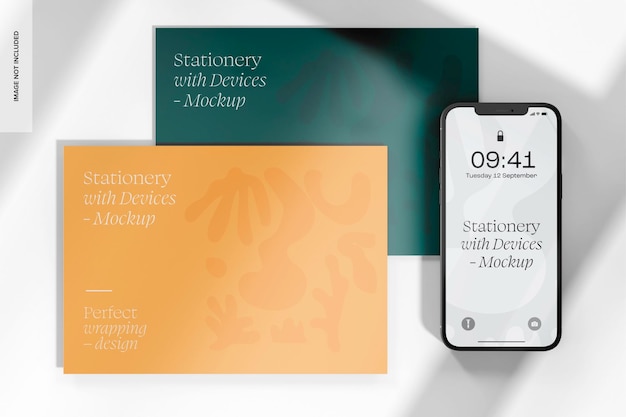 Cartão postal A5 com modelo de conjunto de smartphone