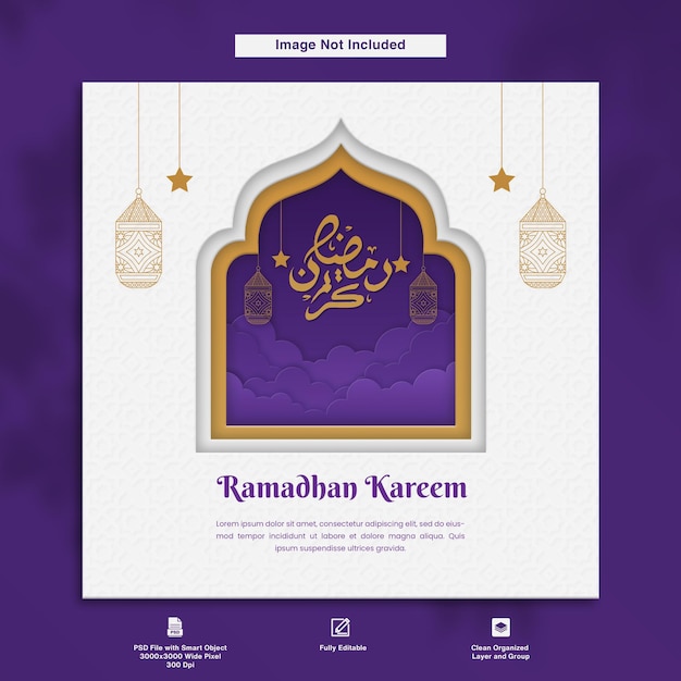 Cartão postal de saudação Ramadhan Kareem Design minimalista elegante
