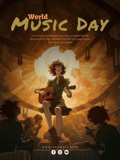 PSD cartaz conceitual do dia mundial da música do festival internacional de música e feliz dia mundial da música psd