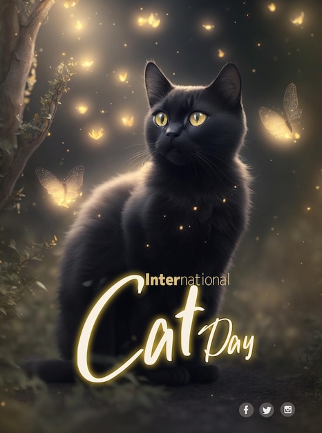 PSD cartaz de banner de postagem de mídia social do dia internacional do gato