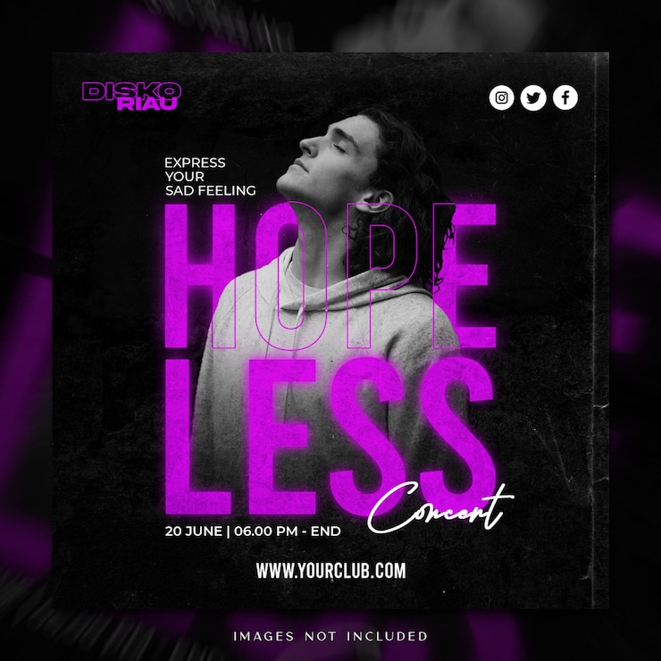 PSD cartaz de concerto de música triste para modelos de mídia social