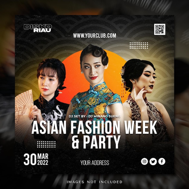 PSD cartaz de festa da semana de moda asiática para modelos de mídia social