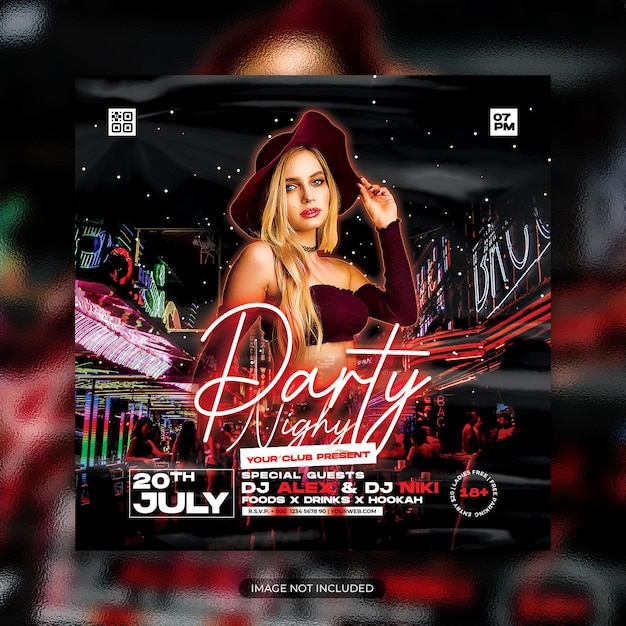 PSD cartaz de festa de dj de música de boate post de mídia social e banner da web