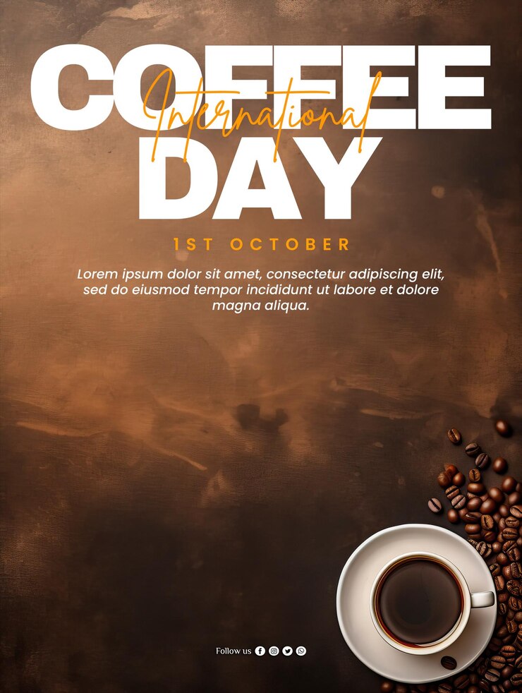 PSD cartaz de mídia social com fundo de xícara de café sobre o conceito do dia internacional do café