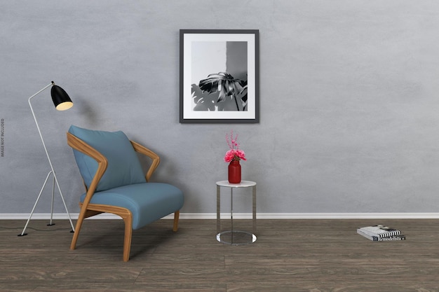 Cartaz de mock up em design de interiores de sala de estar moderna com parede vazia