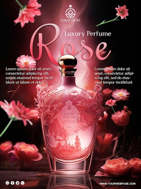 PSD cartaz de perfume floral de luxo