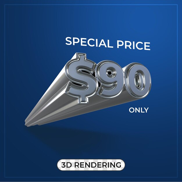 Cartaz de promoção texto 3d título 90us dollar renderização 3d