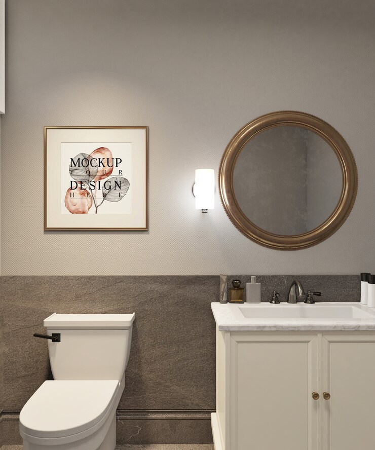 PSD cartaz de quadro de maquete no quarto de pó moderno e luxuoso