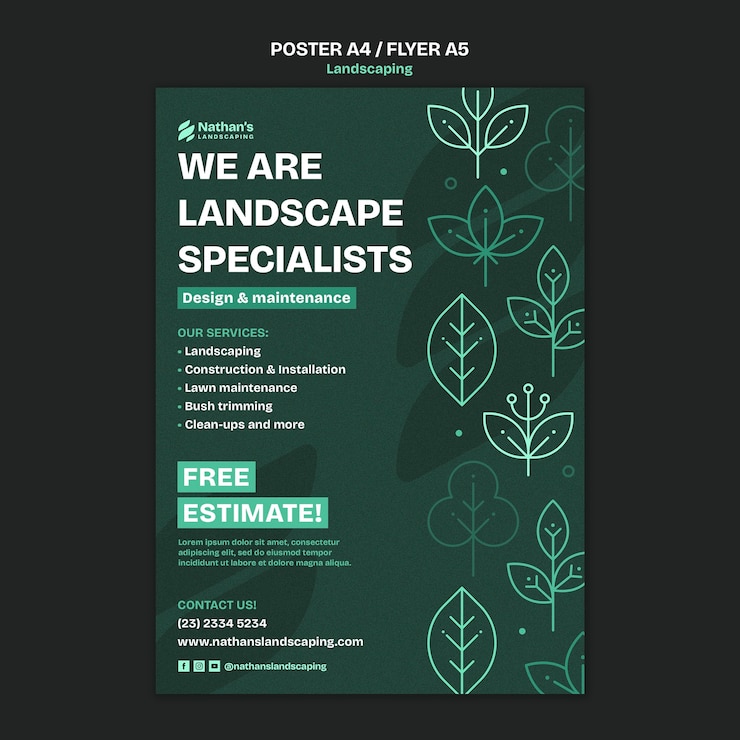 PSD cartaz de serviço de paisagismo de design plano