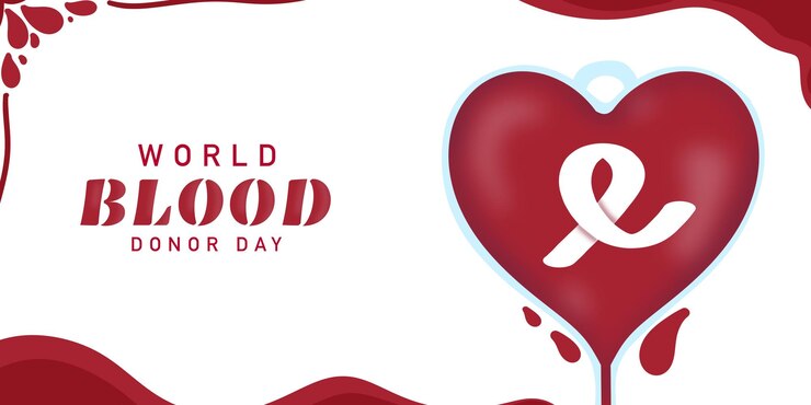 PSD cartaz decorativo do dia do doador de sangue psd com uma bolsa de sangue em forma de coração e uma fita