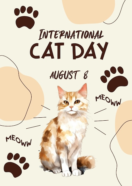 PSD cartaz do dia internacional do gato ilustração de gato