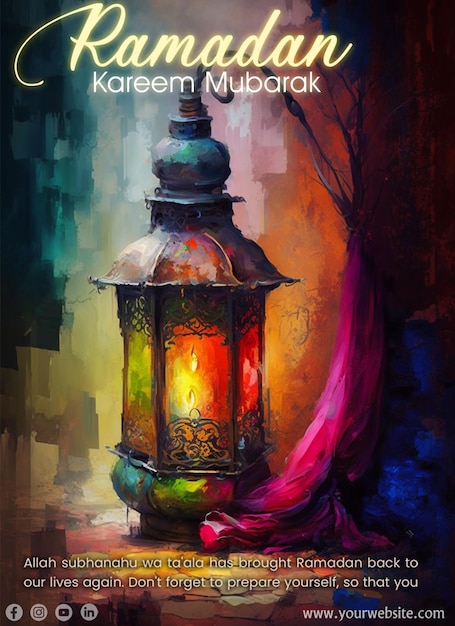PSD cartaz do ramadã com foto da bela decoração de lanterna
