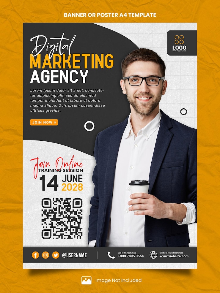 PSD cartaz especialista em agência de marketing a4 ou modelo de banner