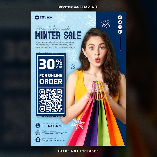 Cartaz ou banner de venda instantânea de moda de inverno especial pronto para imprimir