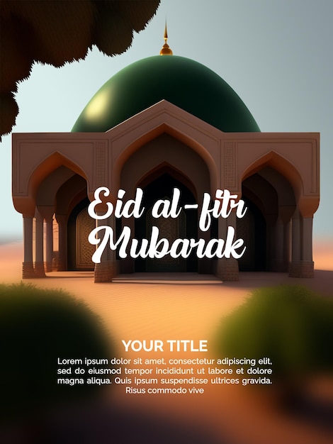 PSD cartaz para eid al fitr com um modelo islâmico de mesquita