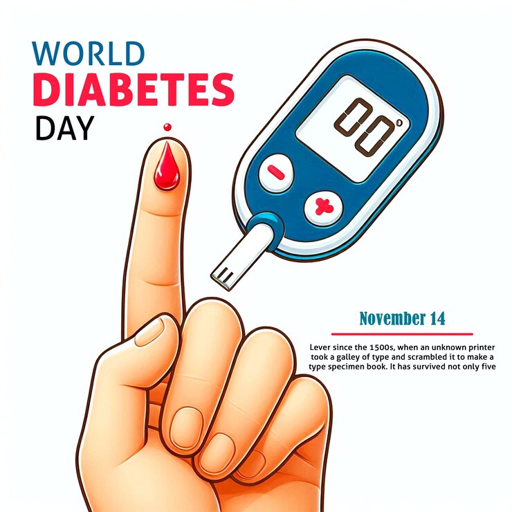 cartaz para o Dia Mundial do Diabetes mostrando uma mão segurando uma calculadora