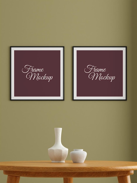 Cartaz preto quadrado minimalista duplo ou maquete de moldura na parede da sala de estar