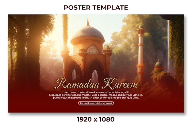 Cartaz PSD Happy Eid AlFitr com um fundo de mesquita de fantasia