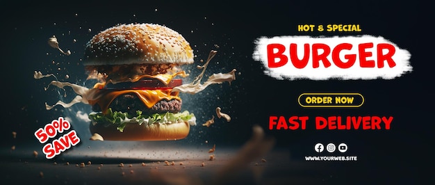 Cartazes de hambúrguer de anúncios de hambúrguer com delicioso fundo de hambúrguer
