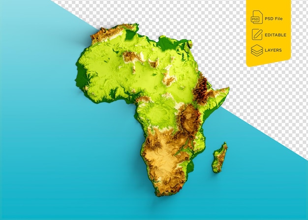 Carte de l'Afrique relief ombragé couleur hauteur carte sur fond bleu mer illustration 3d