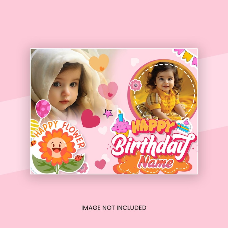 PSD carte d'anniversaire pour une fille