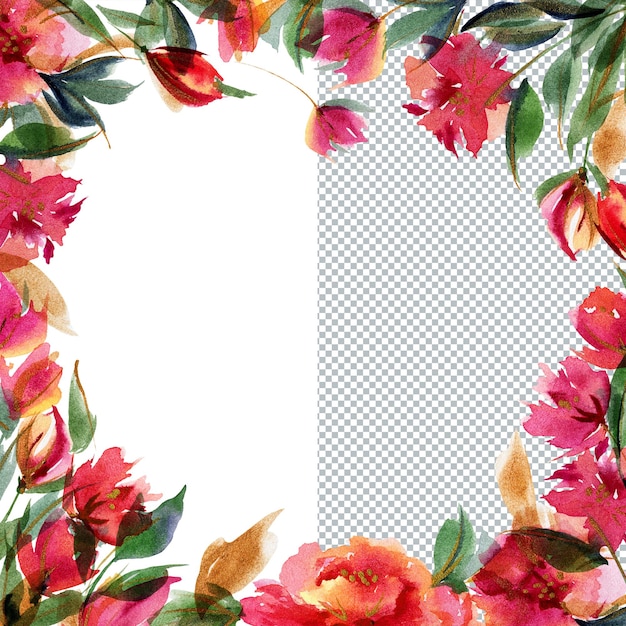 PSD carte carrée aquarelle botanique pivoine rose décor de cadre floral ditsy